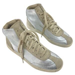 Coach Silver/Gold Metallic Leather Hi-Top Sneakers Shoes Womens Size 11 Preowned